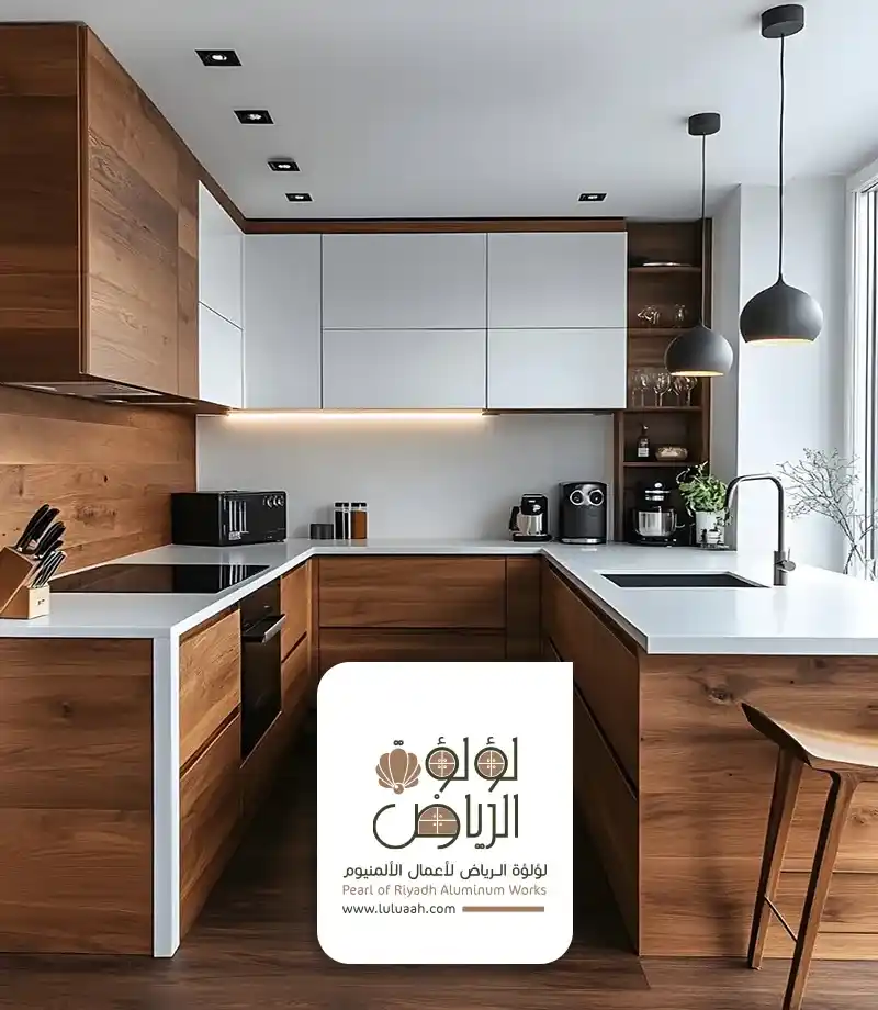 محلات تفصيل مطابخ في الرياض المنيوم مع خشب