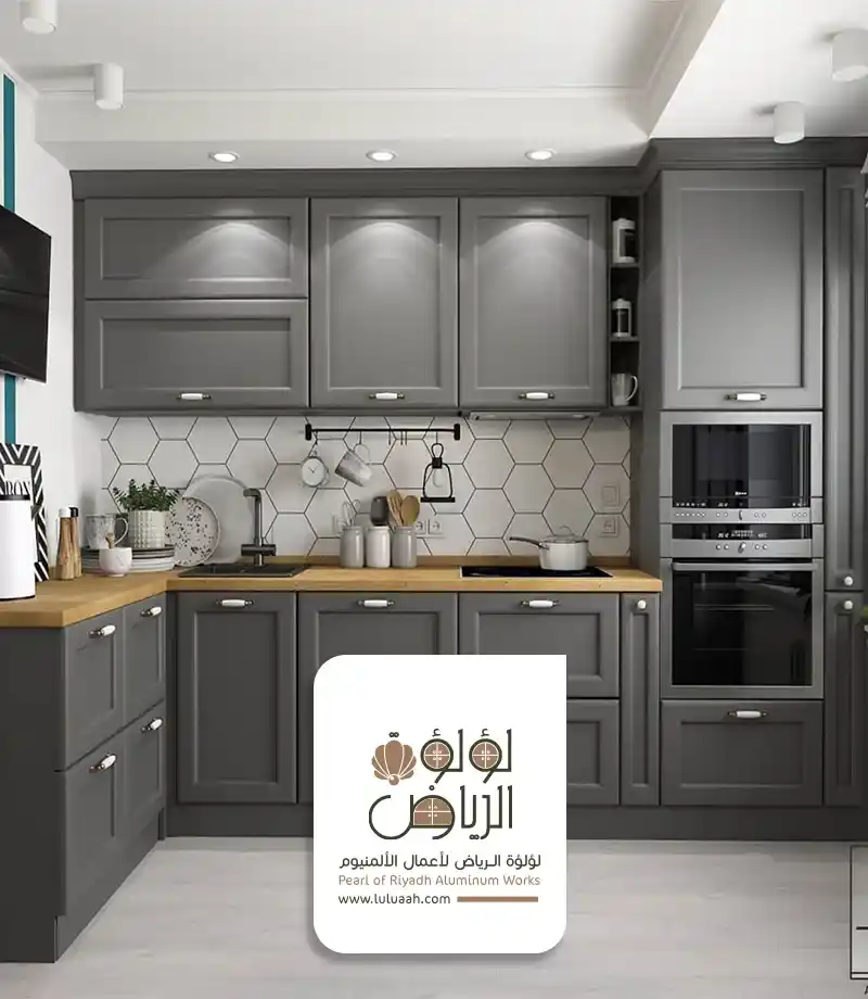 تفصيل مطابخ بالتقسيط بالرياض للون الرمادي