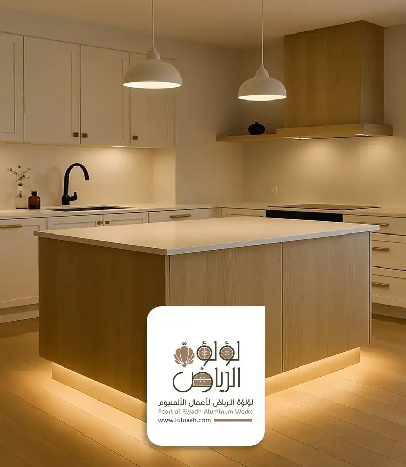تفصيل مطابخ المنيوم الرياض مع إضاءة حول الجزيرة